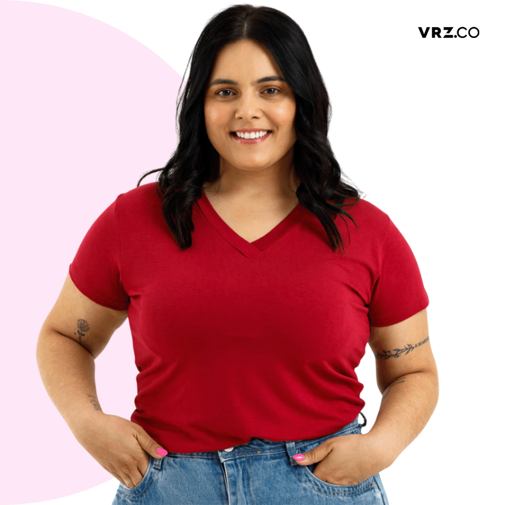 Blusinha Feminina Manga Curta Decote V Plus Size 029 em Oferta na Shopee