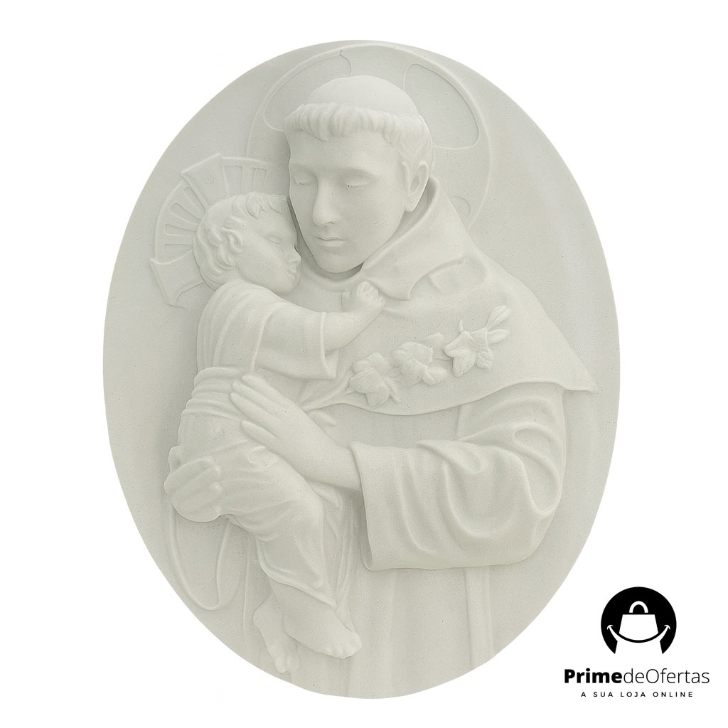 Imagem Sacra Santo Antônio com Menino Jesus em Gesso Decorativo Artesanal para Parede ou Oratório