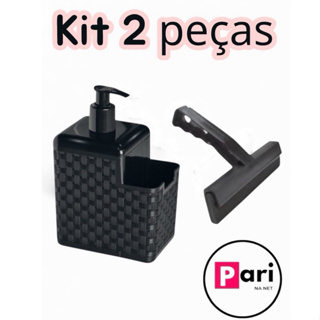 Kit Porta Detergente Sabão Dispenser 2 em 1 Com Suporte Para Bucha  + Rodo de Pia em Oferta na Shopee