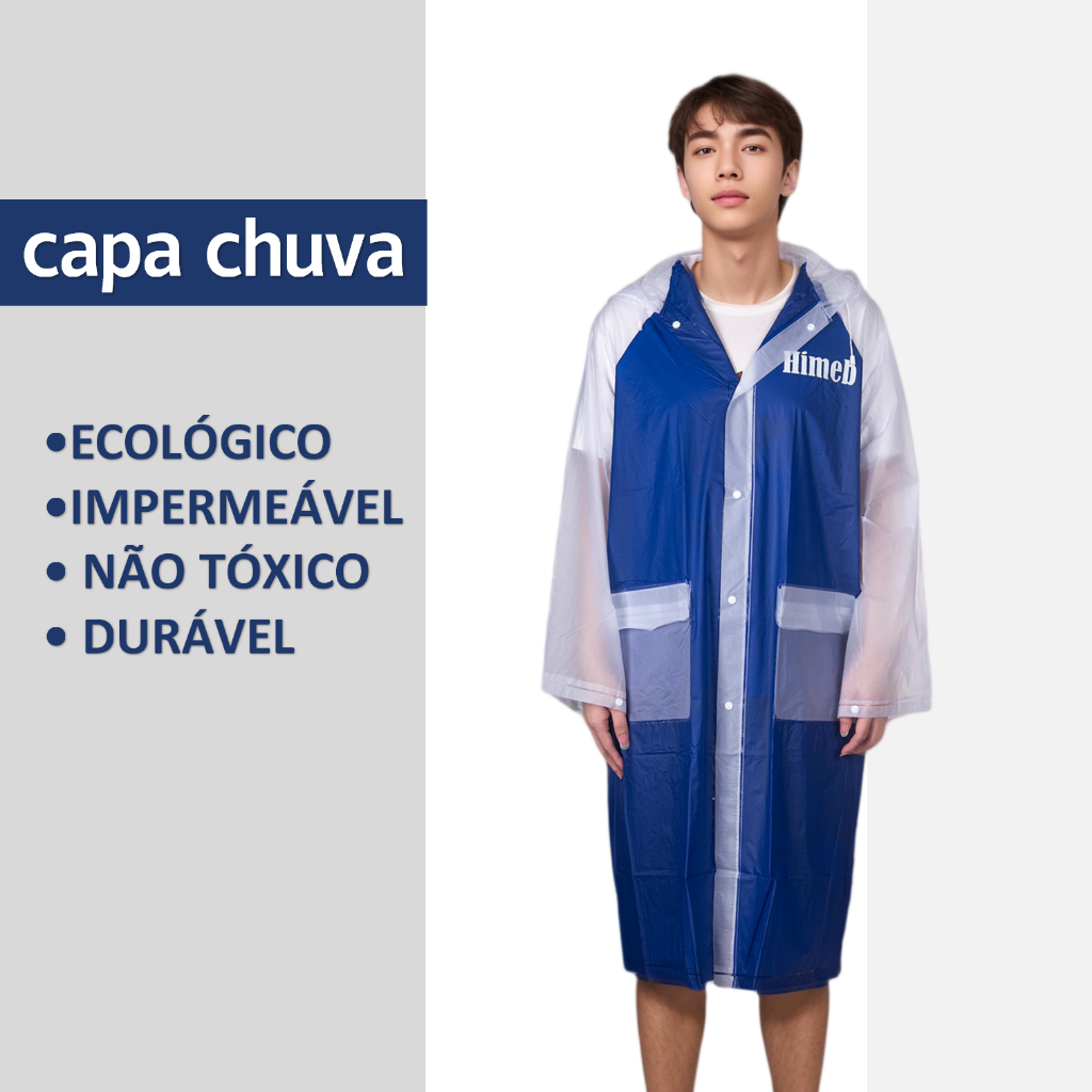 ⚡【PROMOÇÃO RELÂMPAGO】Capa de Chuva em Gabardina Grossa Transparente Reforçada Comprida e Reutilizável