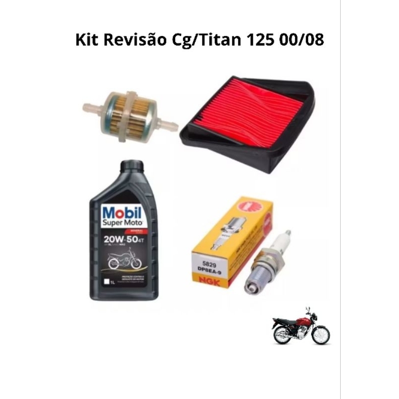 Kit Revisão Óleo Mobil 20w50 Filtros Vela Cg Titan 125 00/08 Original Super Moto Qualidade Premium
