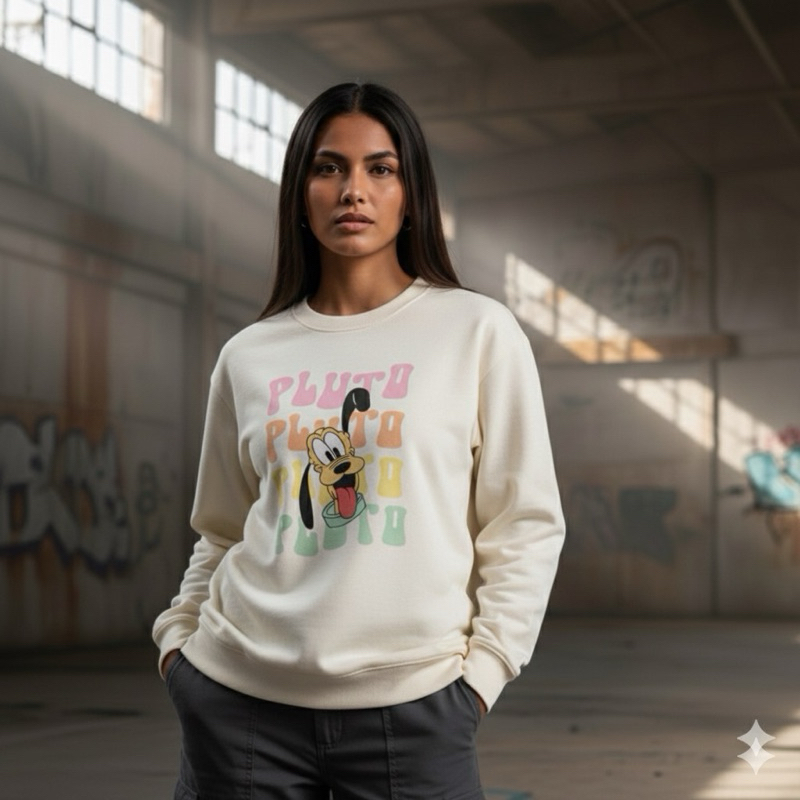 Blusa de Moletom feminina gola careca Pluto Off White