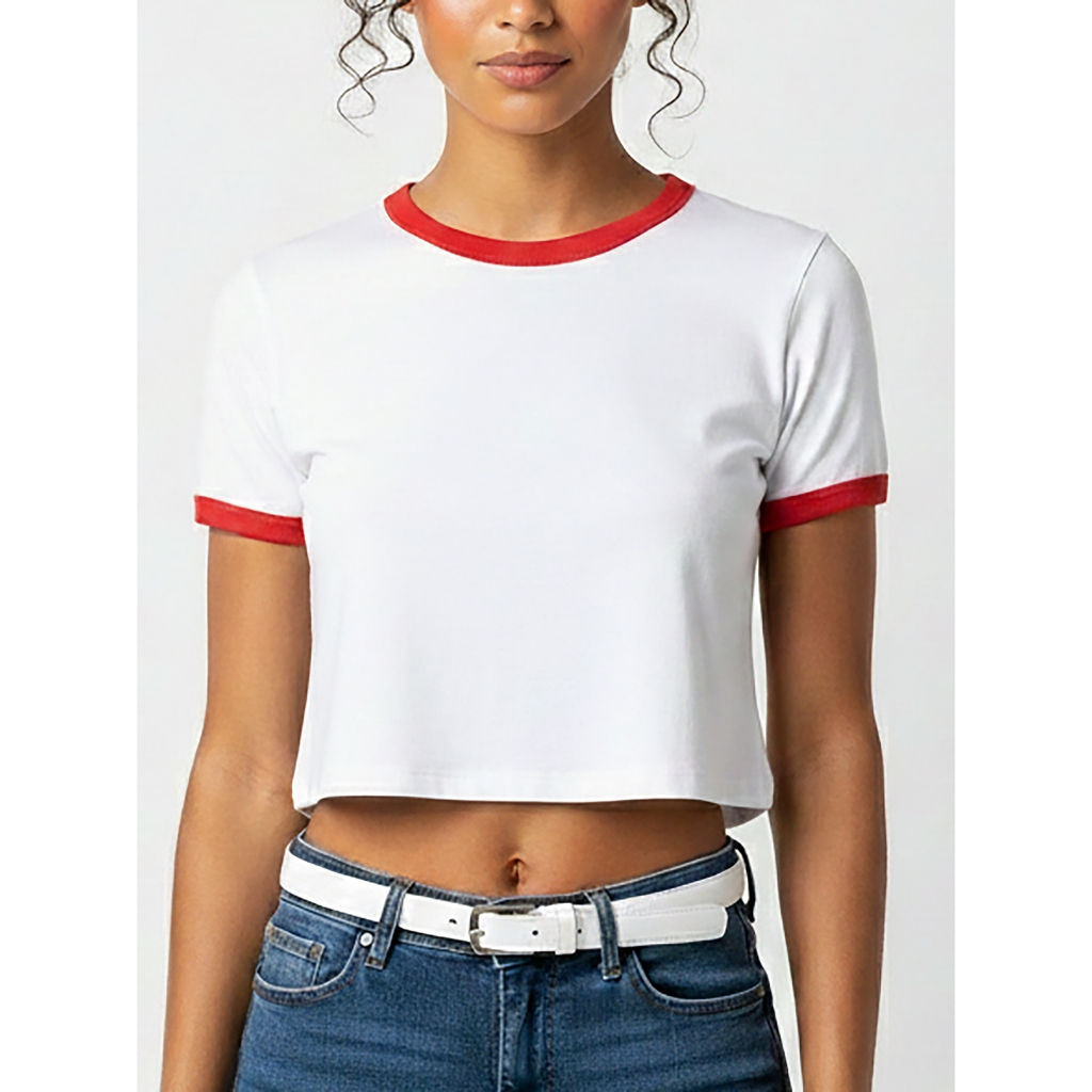 Blusa Cropped Ringer tee Vermelho Soltinha Lisa Sem Estampa - No Sense