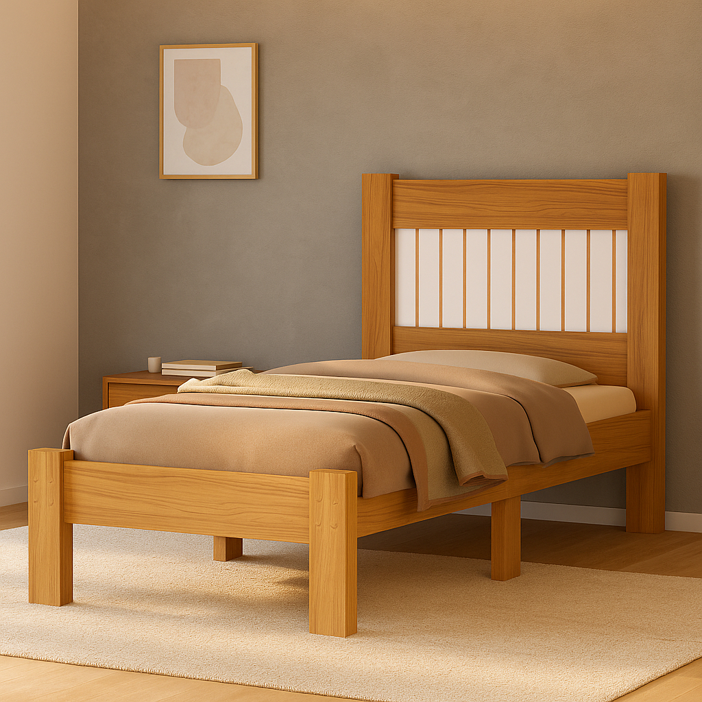 Cama Solteiro Moderna Bela com Estrutura Reforçada em MDF Estilo Ripado