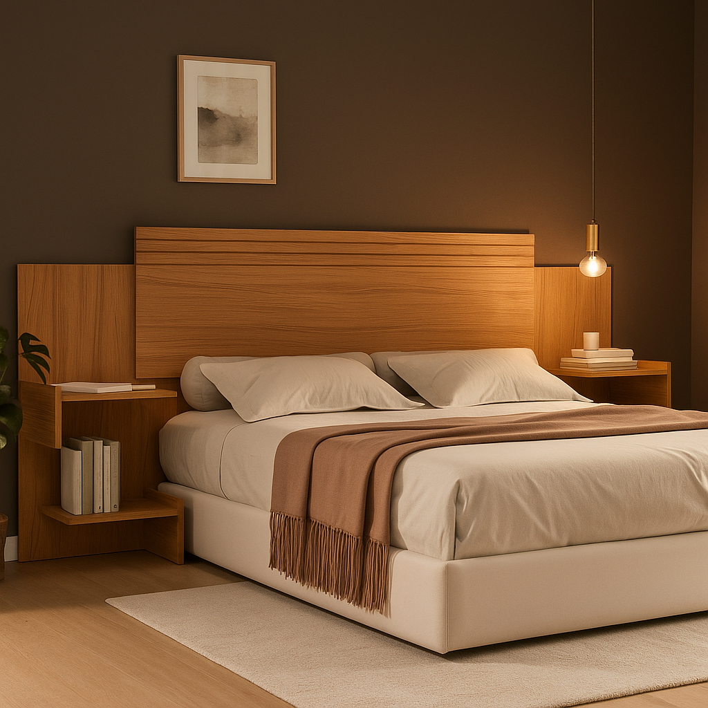 Cabeceira Aurora Estilo Ripada em MDF Para Box Casal 140 Queen 160cm Com Mesa Lateral em Oferta na Shopee