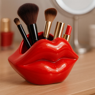 Enfeite Decoração Mesa Cerâmica e Porta Objetos e Porta Pincéis Delicado Lábios Vermelhos Boca em Oferta na Shopee