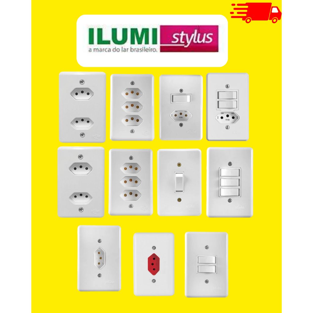 Tomadas e Interruptores 10A e 20A Ilumi Stylus 4x2 (A Mais Vendida!) Original e Barata Monobloco