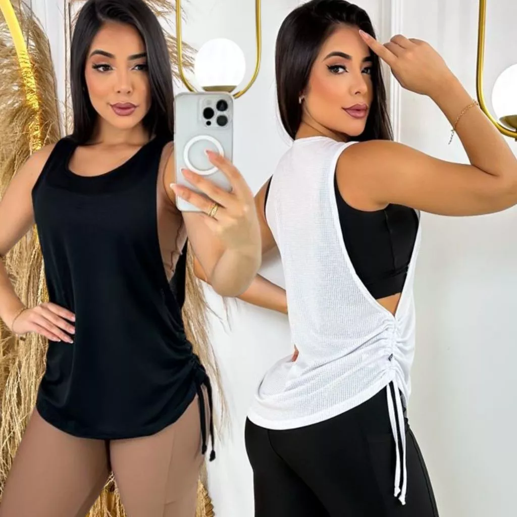 Blusa Academia feminina Puxar ) Regata Veste Legging Camisão Tapa Bumbum Camiseta Tule  roupas de Academia Dry Fit — imagem 1