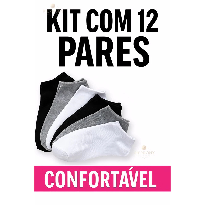Kit Até  12 Pares de Meia Soquete Feminina Esportiva invisível 3 a 12 Unidades