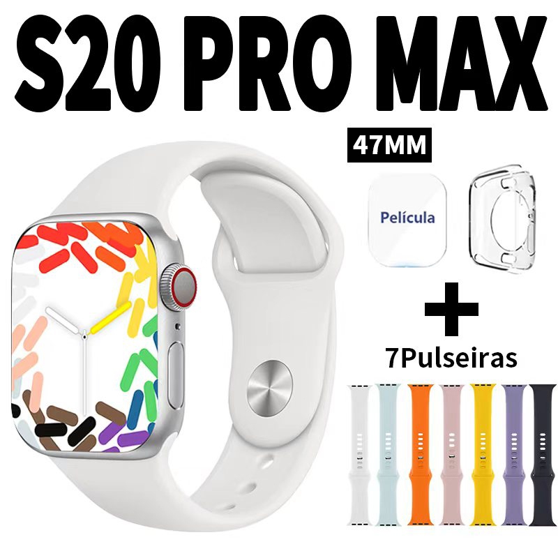 【Sete pulseiras】 Smartwatch S20 PRO MAX Watch Pro Série 10 Bluetooth Relógio inteligente Cardíaca Monitoramento NFC GPS