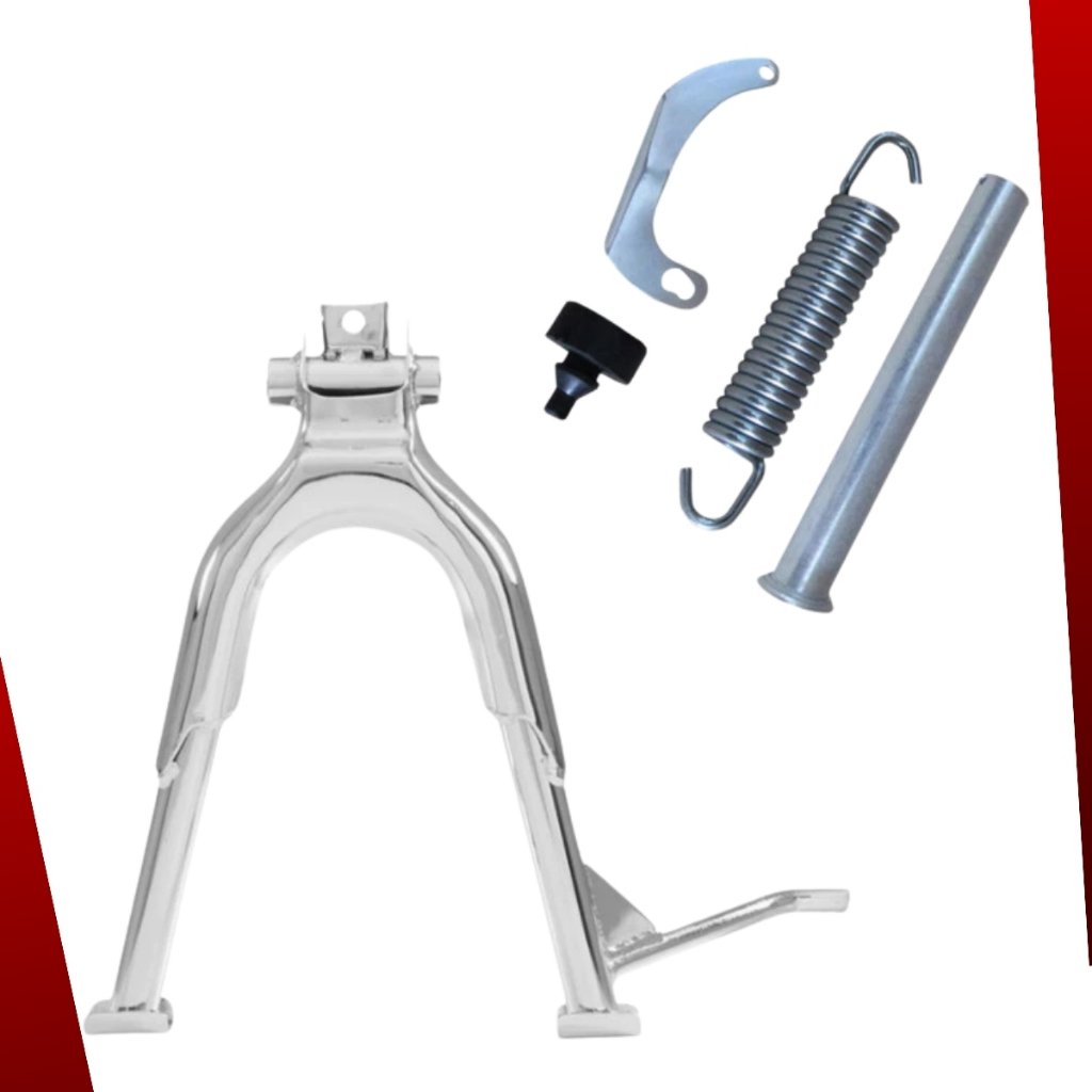 Cavalete Central Tripé Cromado Titan Cg Fan 150 Todas + Kit fixação Completo Parafusos Molas e Pinos