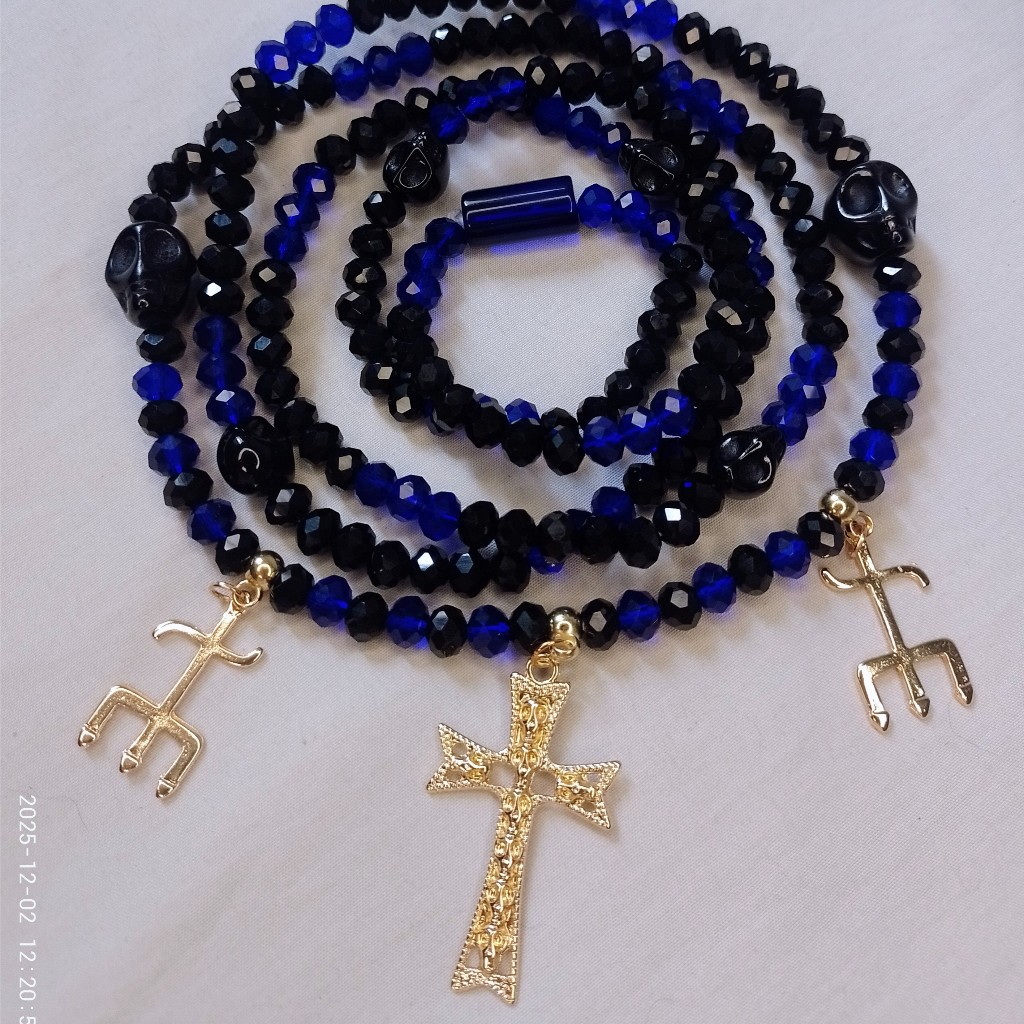 Guia de Proteção Fio de Conta Exu Tranca Rua de Embaré/Imbaré Azul e Verde Cristal 8MM Umbanda Candomblé