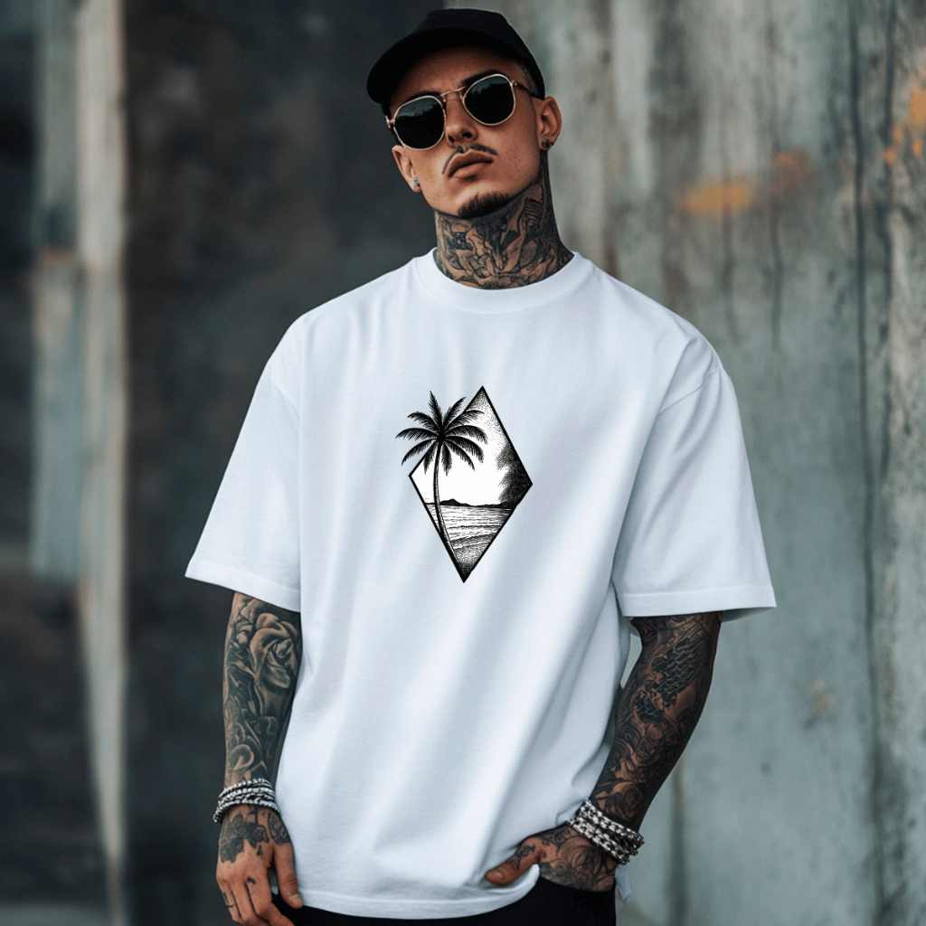 Camiseta Masculina Estampada Cenario Coqueiro 100% Algodão Premium Blusa Camisa Academia Treino Verão Manga Curta Casual