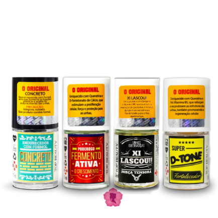 Kit Com 4 Bases Concreto + Fermento + Xi Lascou + Dtone Sos Unhas Top Beauty