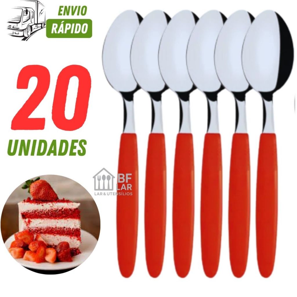 Colheres Linha Colorida Vermelha com 20/15/10/04 unidades Linha Premium e Cabo Plástico Para Cozinha