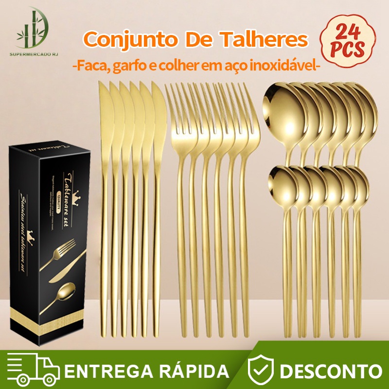 Suprimentos Cozinha ,Talheres de Aço Inoxidável para Uso em Casa, Restaurantes, Festas e Casamentos16PCS/24PCS/30PCS em Oferta na Shopee