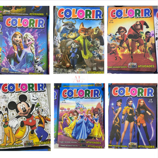 Kit com 12/24/36 Livro infantil colorir atividade escolar Disney princesas vingadores heróis lembrança