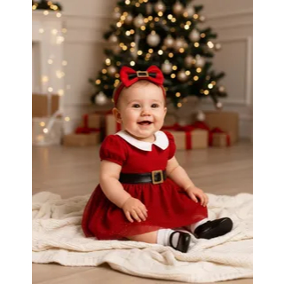 Roupa de Natal bebê vestido de natal bebê menina Papai noel menino