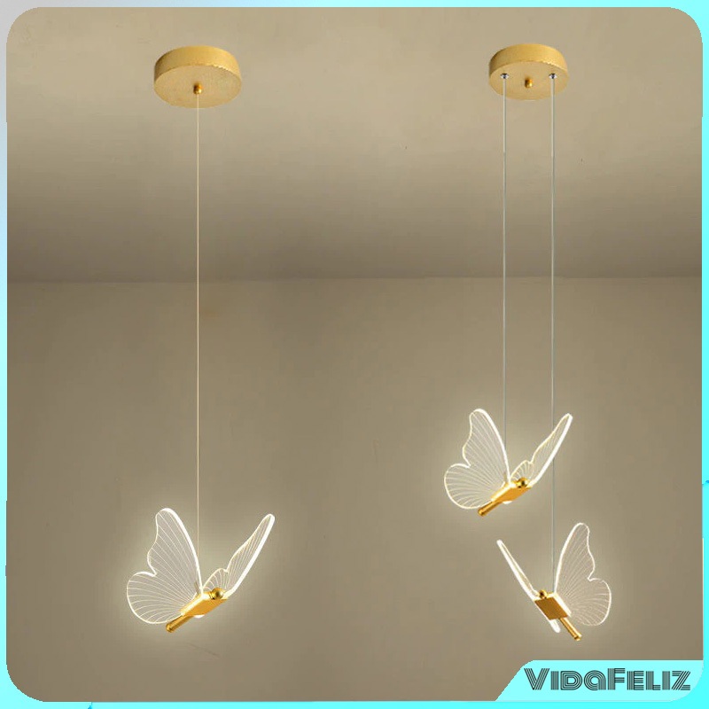 Lustre de Borboleta Dourada com Luz LED de 3 Cores – Abajur de Teto para Quarto, Luz Decorativa com Bivolt