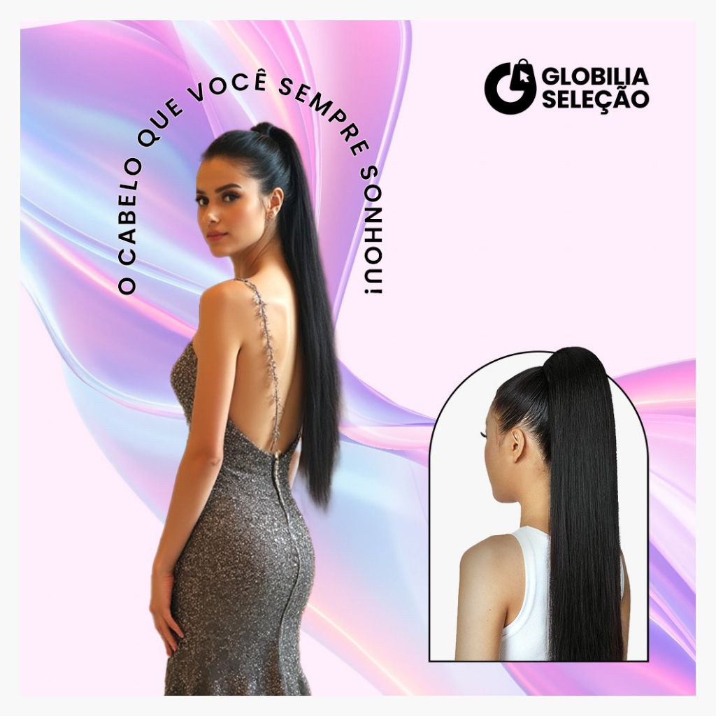 💗Rabo de Cavalo Longo Fibra Premium Orgânico Coque Liso 70 centímetros Preto Marrom