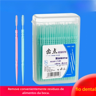 200Pcs Palito Dental com Escova - Cabeça Dupla Descartável para Limpeza Interdental em Oferta na Shopee