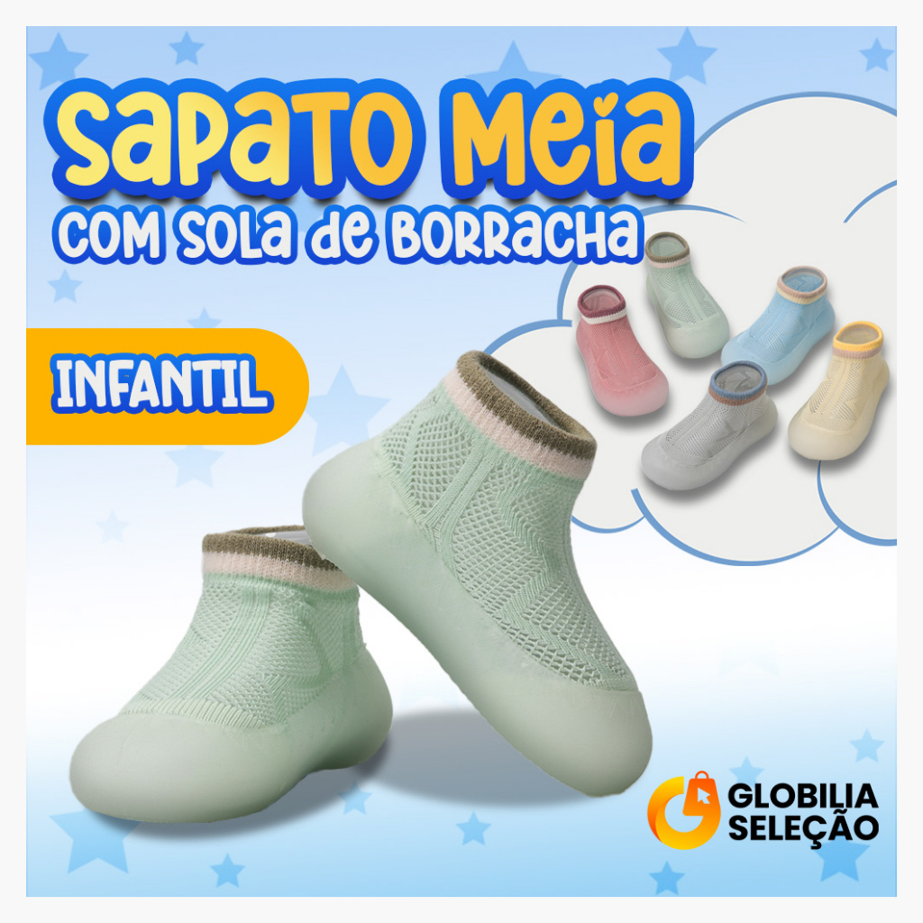 💓Meia com Sola Sortida Bebê com Emborrachada Antiderrapante Infantil Menina Menino 0 a 3 anos