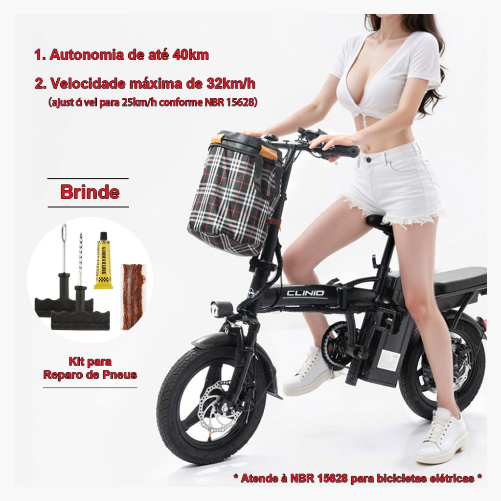 ?Parcelamento disponível SKYBOARD Bicicleta Elétrica Dobrável Bivolt 48V20Ah autonomia 45km farol LED suporte de celular