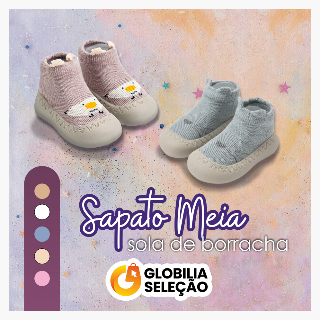 Meia com Sola Sortida Bebê com Emborrachada Antiderrapante Infantil Menina Menino 0 a 3 anos