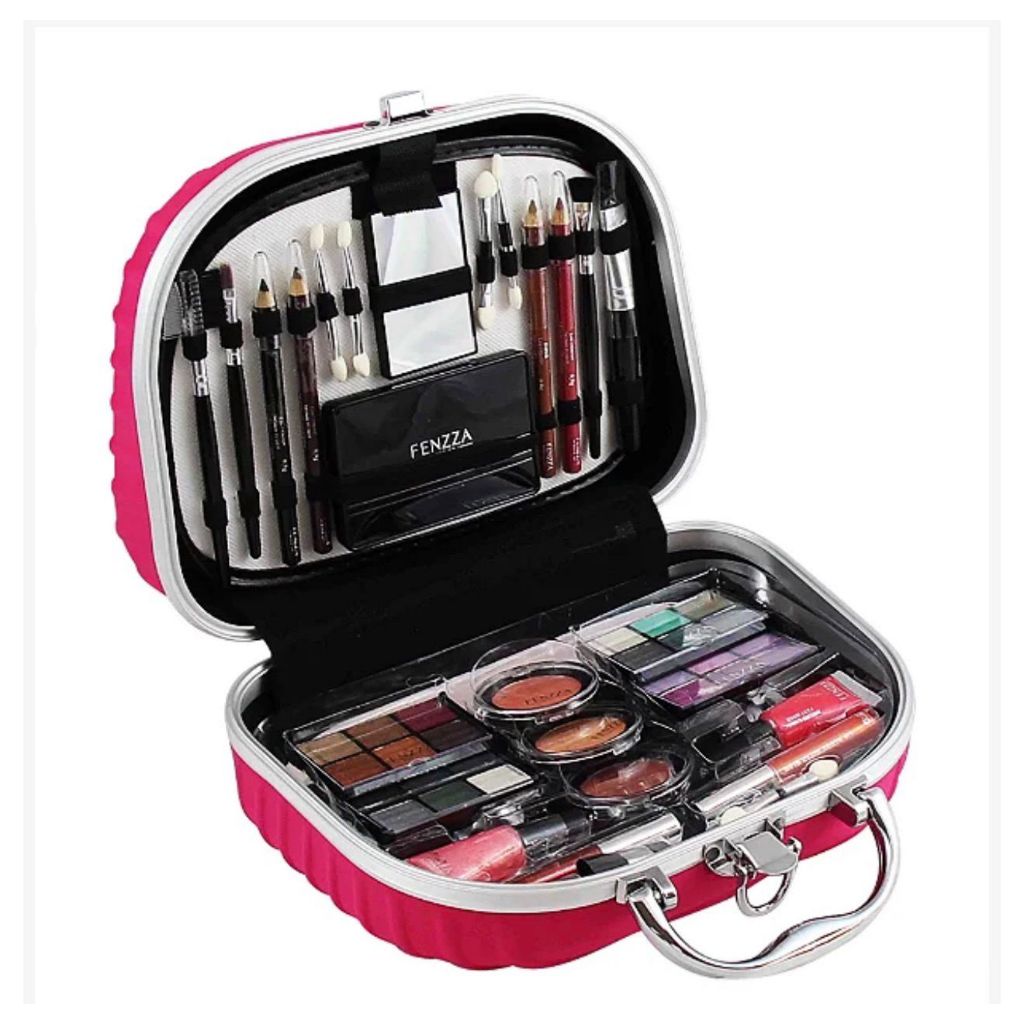 Maleta Maquiagem Fenzza Completa 28 Itens Profissional Alumínio Sombras Blush Batom Pincéis