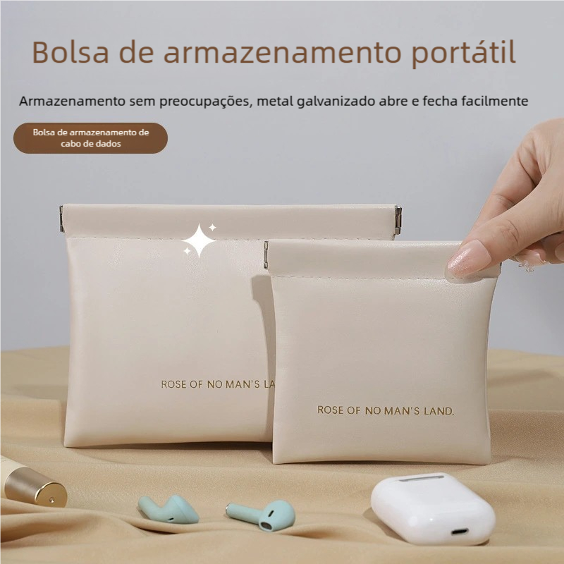Nova bolsa de fechamento simples, bolsa de armazenamento de fones de ouvido mini PU, bolsa de moedas portátil,