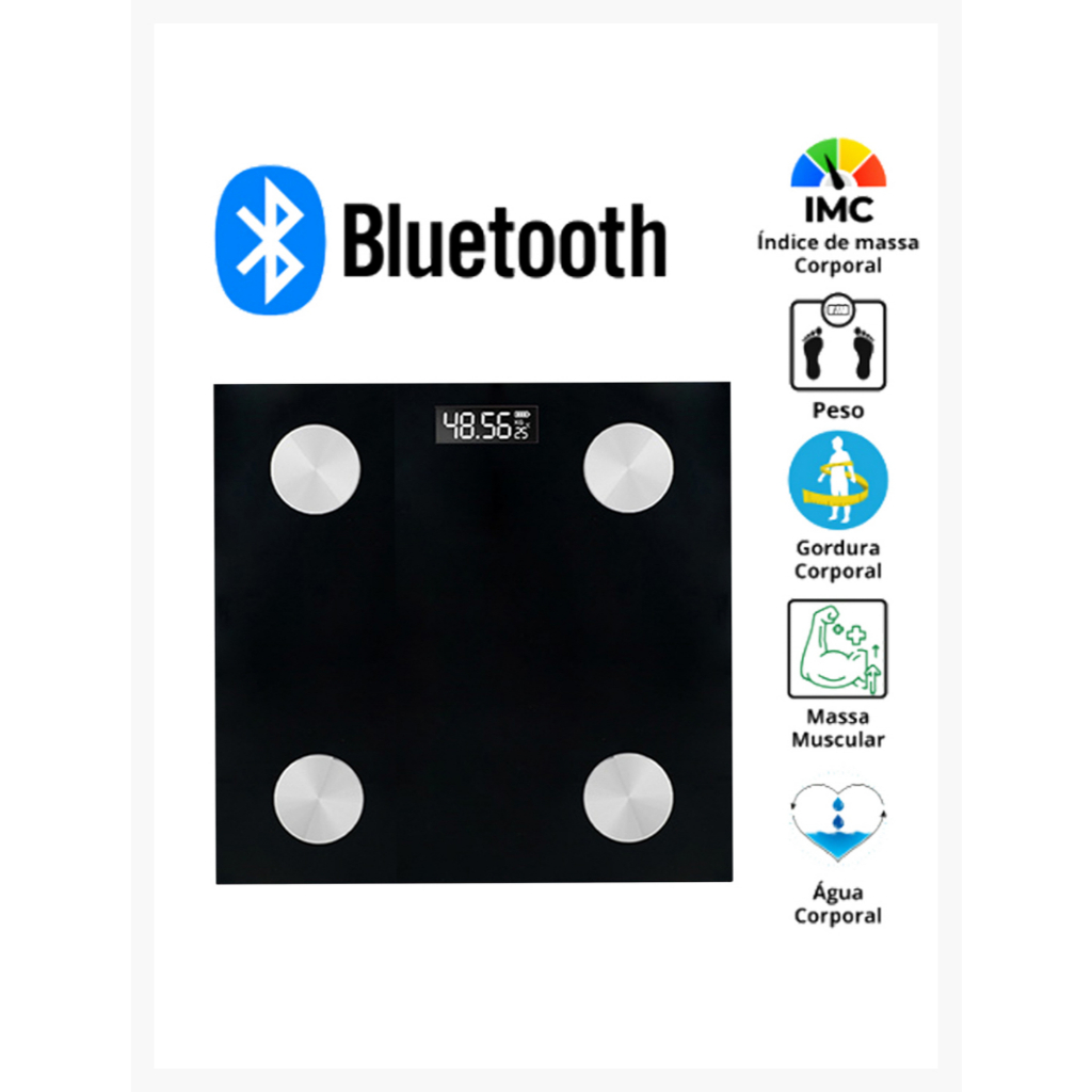 Balança Digital Bioimpedância Profissional 180KG Com Aplicativo de Celular Para Medir Massa Corporal, IMC, Para Consult
