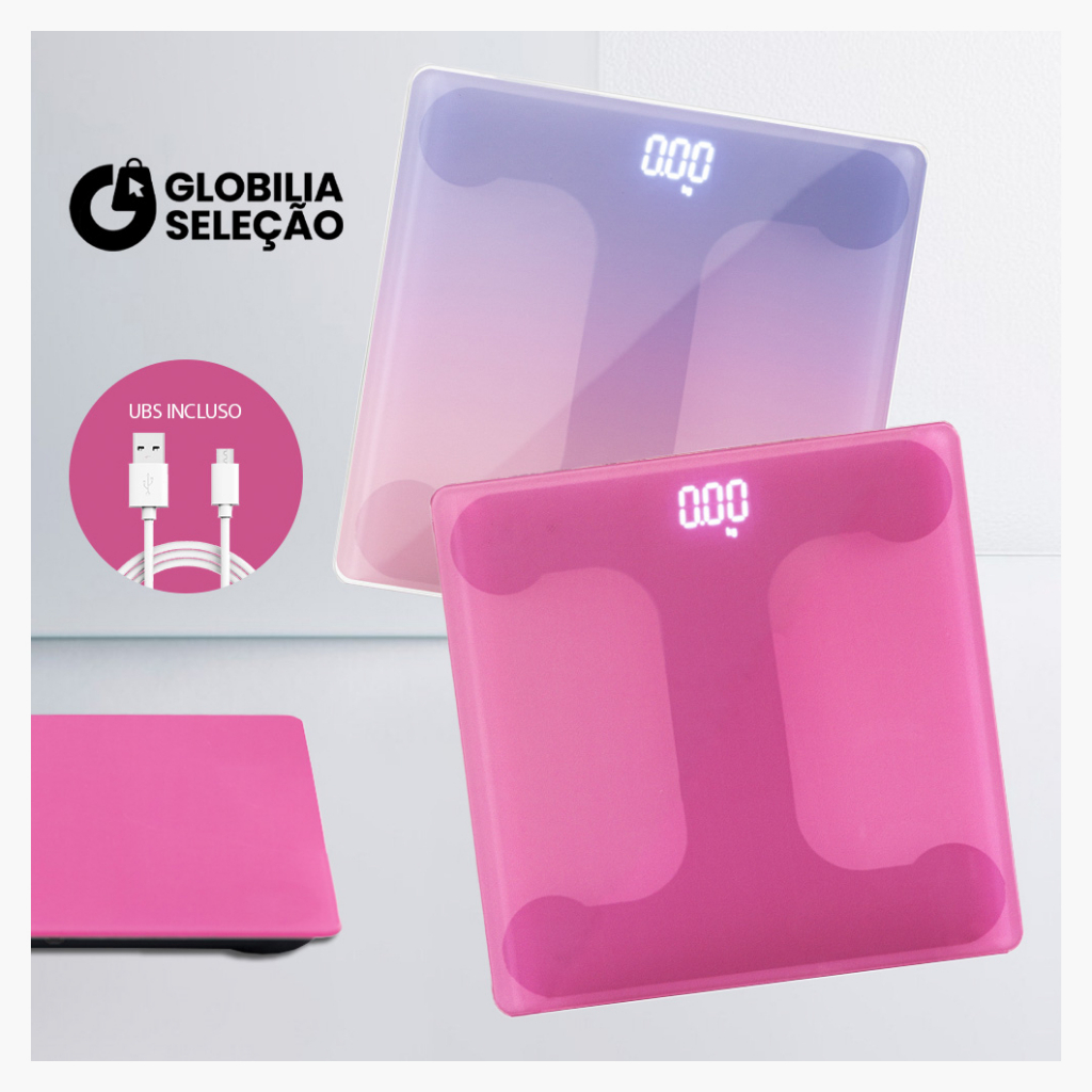 Balança de Peso Corporal Digital USB Balança Colorido de Banheiro de Banho com tela LED até 180KG com Pilha