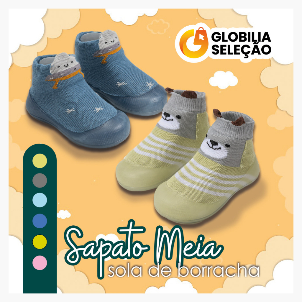 💓Meia com Sola Sortida Bebê com Emborrachada Antiderrapante Infantil Menina Menino 0 a 3 anos