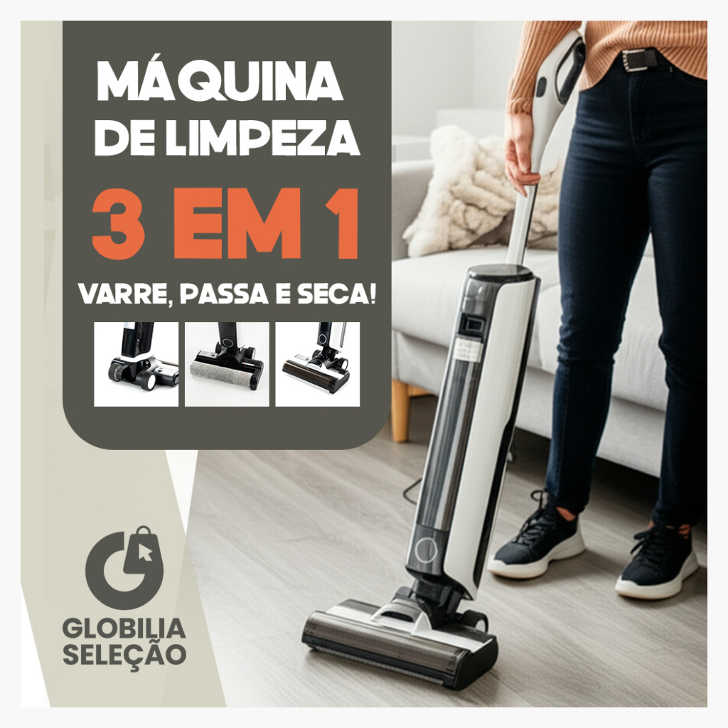 Máquina de limpeza 3 em 1 aspirar, lavar e secar Bivolt motor de tração bateria extra gran...