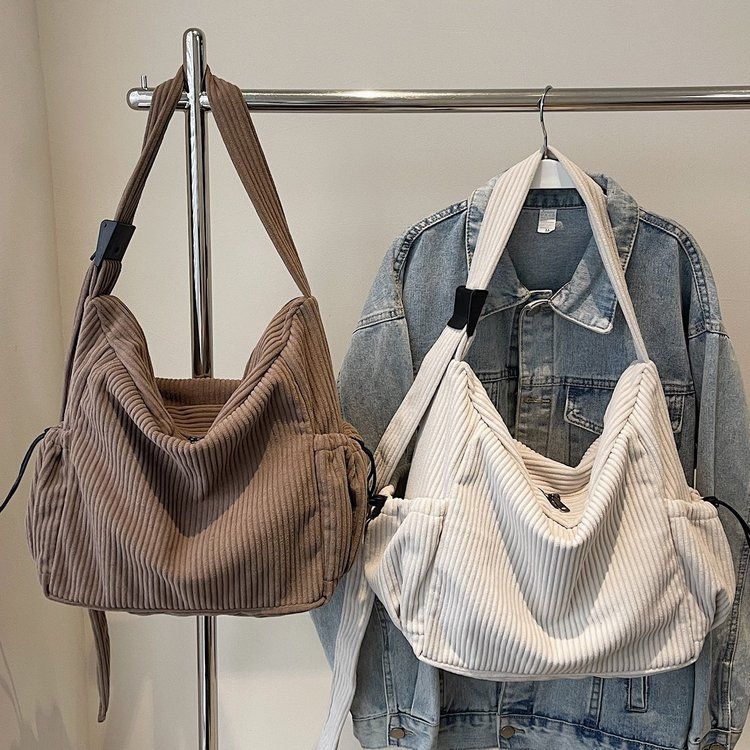 Bolsa Transversal de Cotelê Grande Capacidade – Estilo Casual para Estudante, Faculdade e Dia a Dia