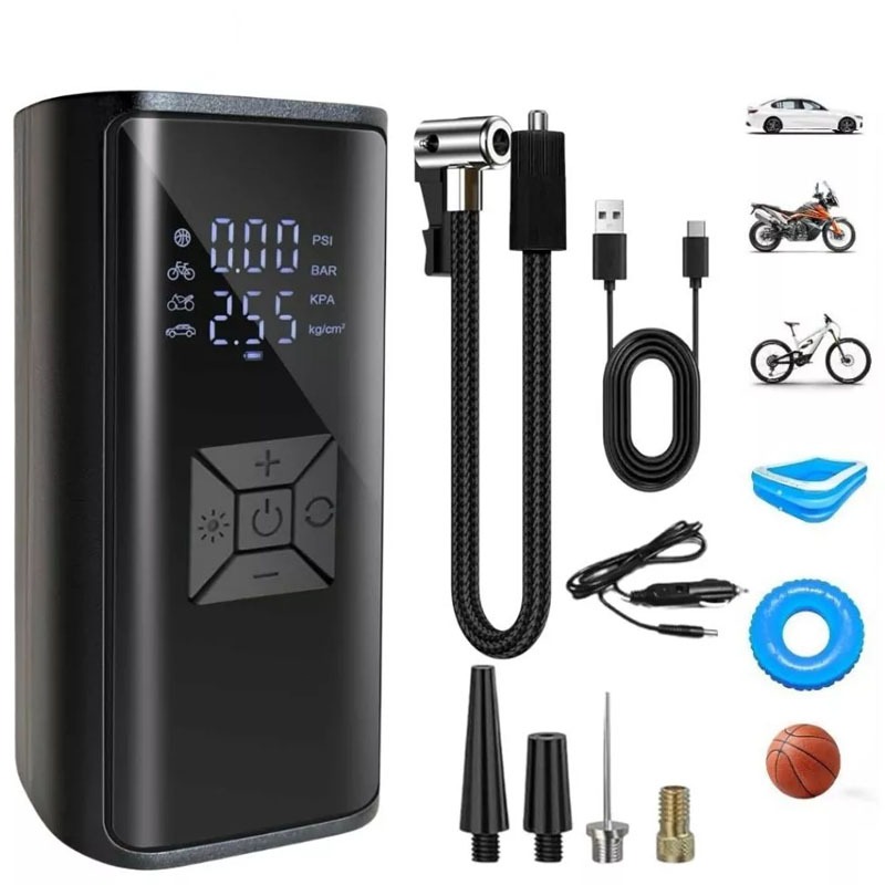 Compressor de Ar Portátil Sem Fio Bomba de Ar Elétrica Mini Inflador de Pneu para Carro Moto Bicicleta