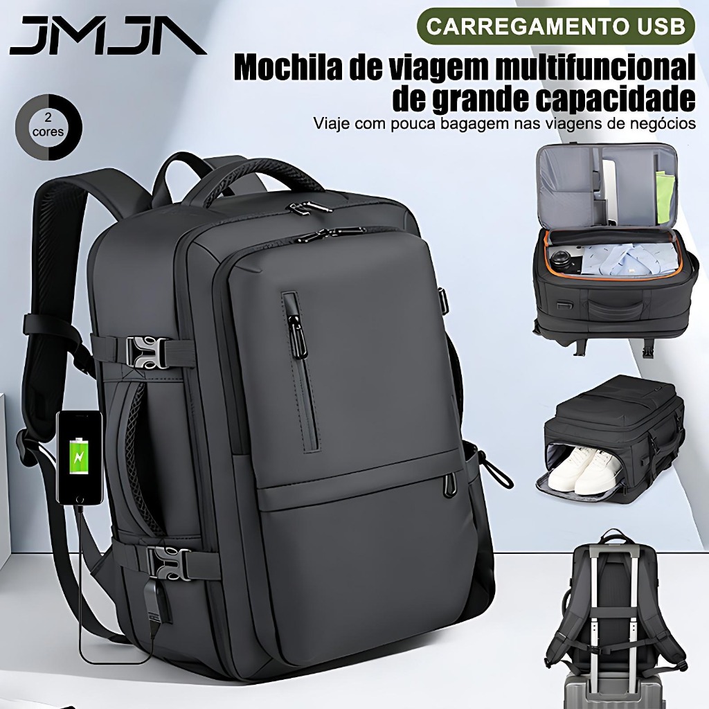JMJN Mochila Expansível Multifuncional com USB e Compartimento para Computador – Grande Capacidade e Leveza para Viagens