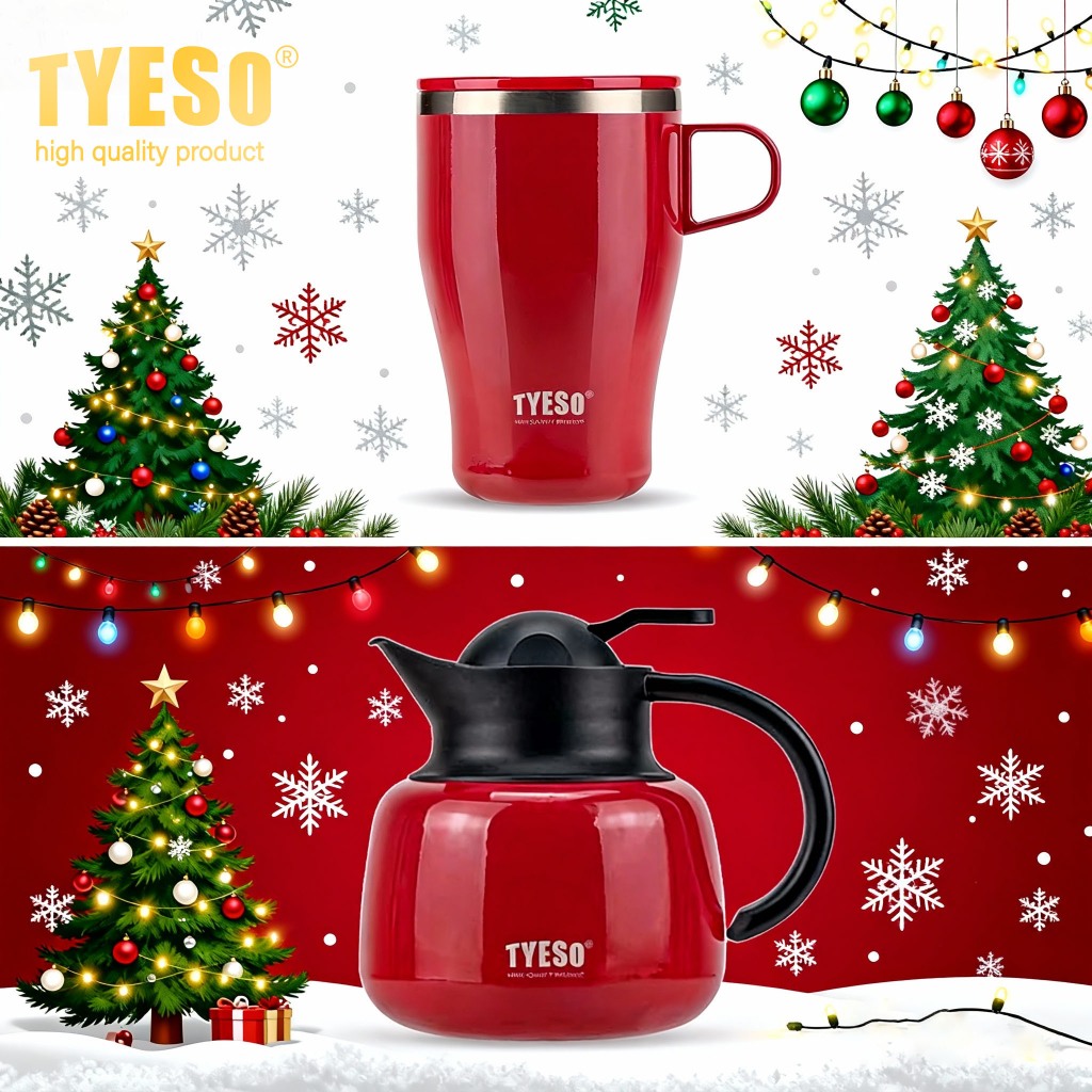 Cafeteira Premium TYESO Garrafa Térmica Resistente Conjunto de Caneca + Bule para Chá Mantém Frio e Quente
