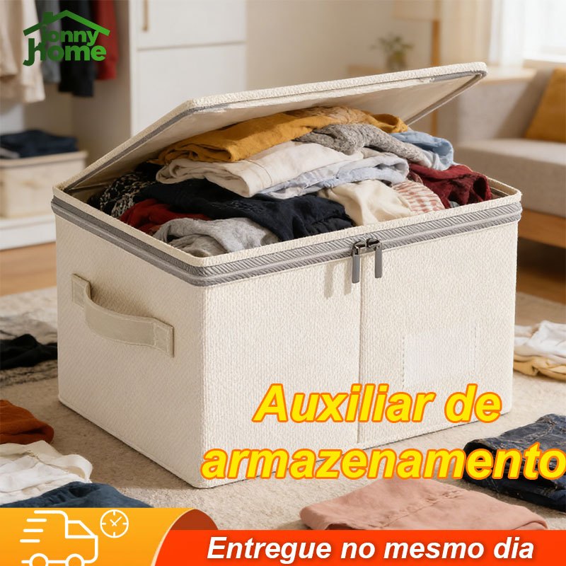 Caixa de armazenamento multifuncional de algodão e linho com capa transparente em Oferta na Shopee