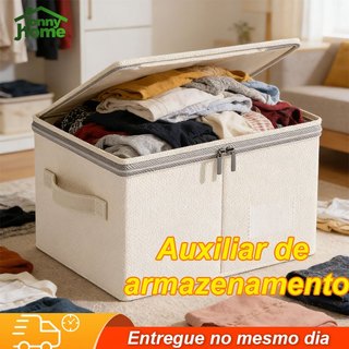 Caixa de armazenamento multifuncional de algodão e linho com capa transparente