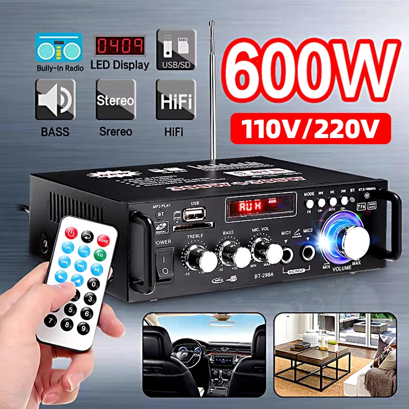 Super Amplificador 110v/220V Em geral  Bass 600W Bluetooth USB FM FM AUX SD Karaoke controle remoto Home Cinema