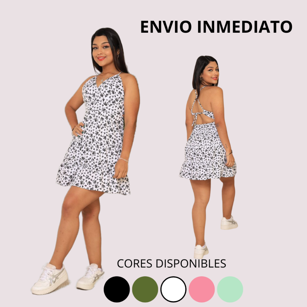 Vestido Feminino Mini Crepinho - estampa floral com amarre nas costas -soltinho,  forrado verão. em Oferta na Shopee