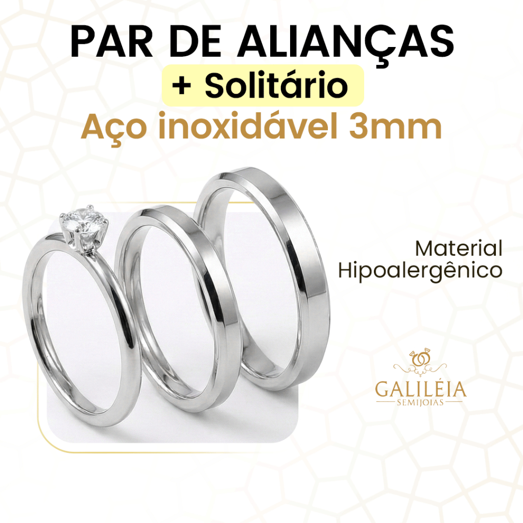 Par De Alianças de Namoro + Solitário Prata Fina 3mm Anel de Compromisso Aço Inox Em Envio Imediato em Oferta na Shopee