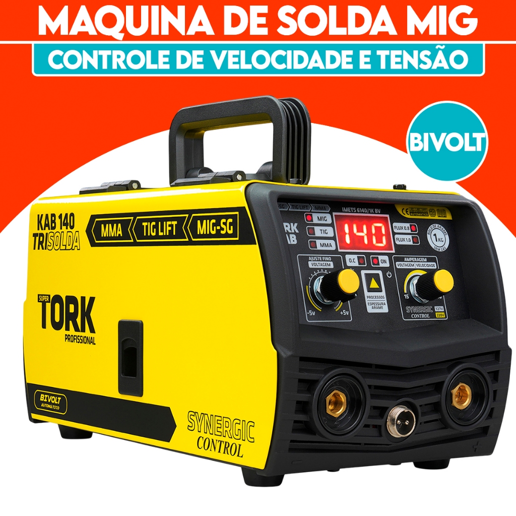 Maquina Inversor de Solda 3x1 Mig Sem Gás TIG-LIFT e MMA 140A Bivolt 127v 220v Super Tork