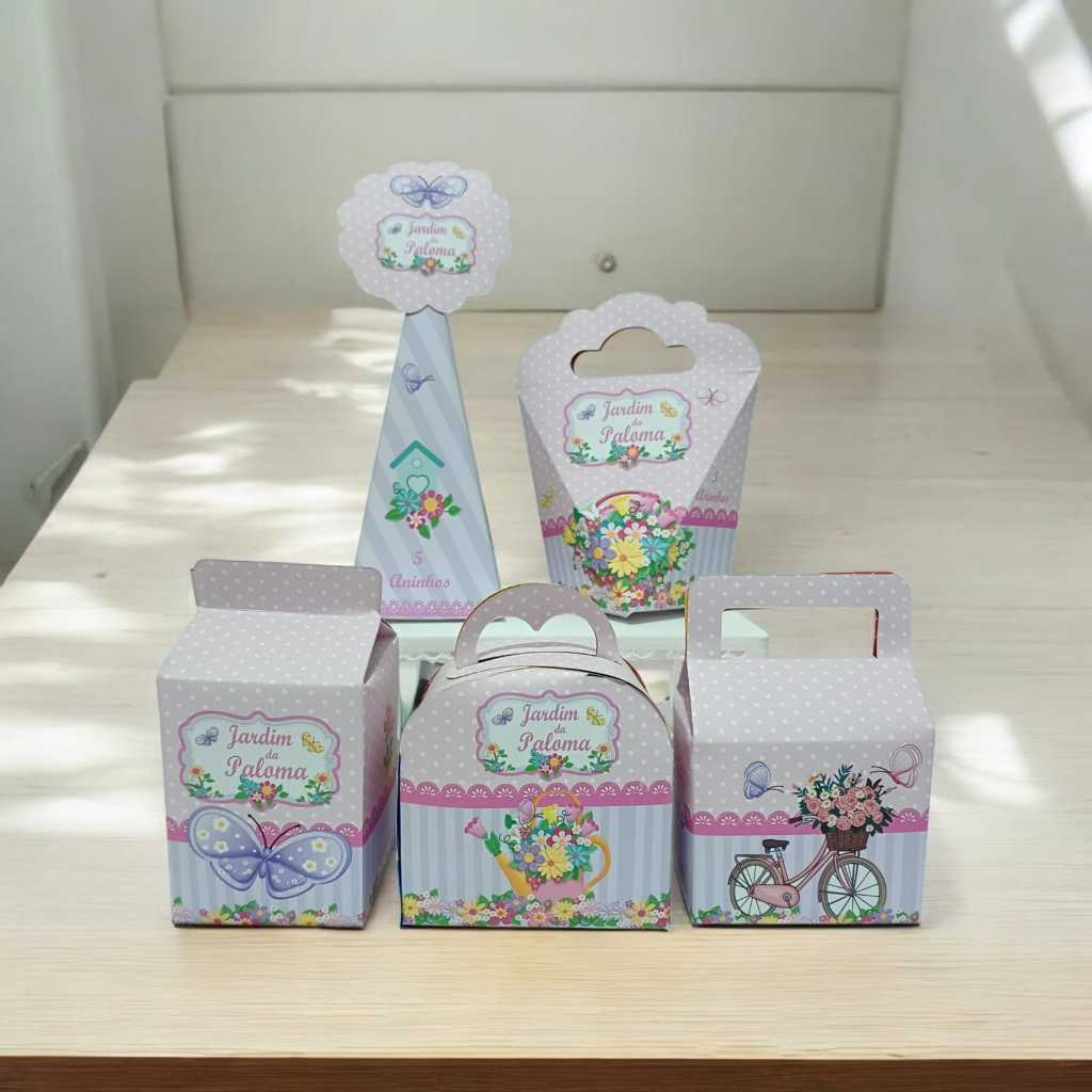 Kit Caixinhas Personalizadas  com nome e idade Jardim das Borboletas Festa Aniversário Lembrancinhas