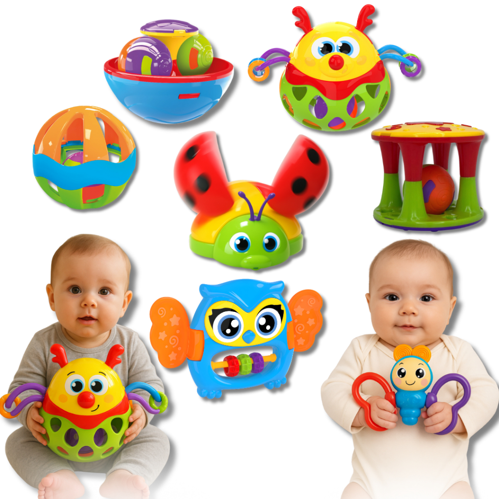 Brinquedos e Chocalhos Educativos para Bebês – Sensorial Didático Coordenação Motora e Atividades Coloridas