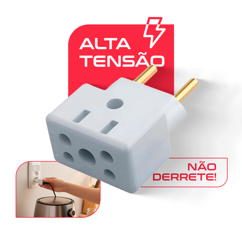 Imagem Adaptador Pino Tomada Benjamin Bob Esponja Universal 10A e 20A Alta Tensão