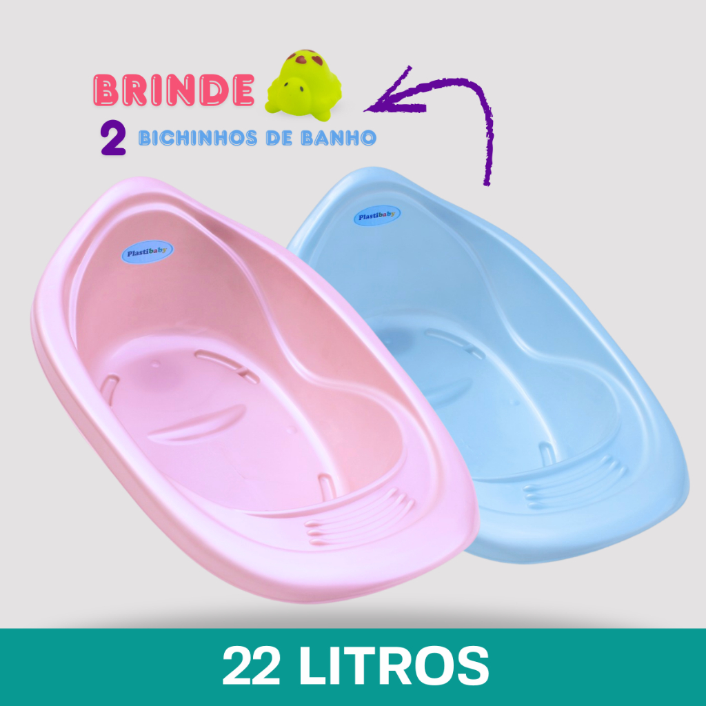 Banheira Bebê 22 Litros Infantil Resistente Original Plastibaby Brinde Bichinho Água