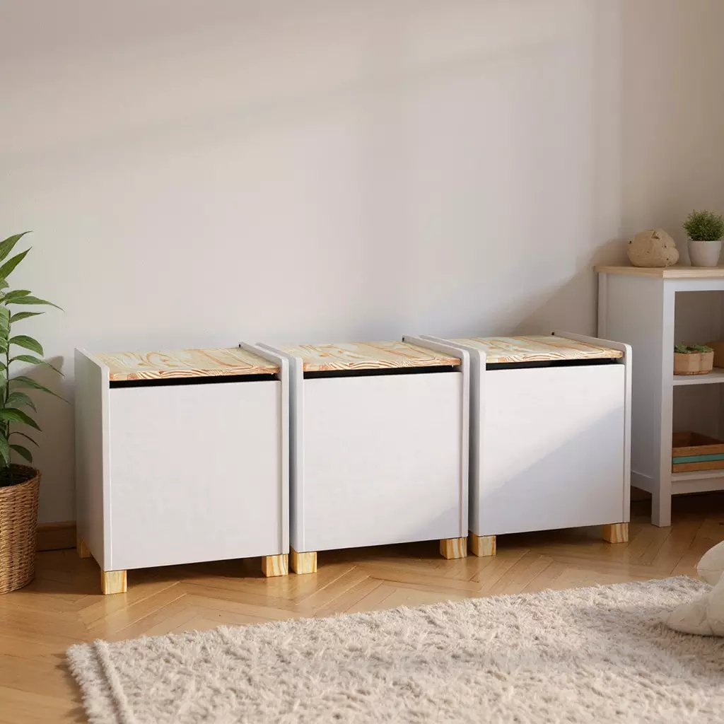 3 Baús Organizadores Madeira Infantil Brinquedo Pedagógico Tamanho P Quarto Organização Montessori Kit Livro Educativo