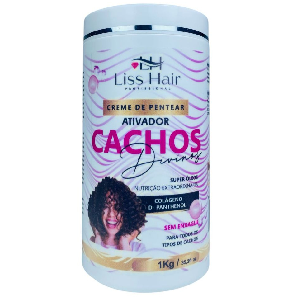 Creme de Pentear Cachos Divinos Super Óleos Cabelos Sem Frizz e Brilho Intenso 1Kg Liss Hair em Oferta na Shopee